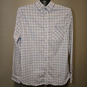 Ben Sherman Mens Stretch Button Up Longsleeve Plaid Shirt Blue Brown Size Medium